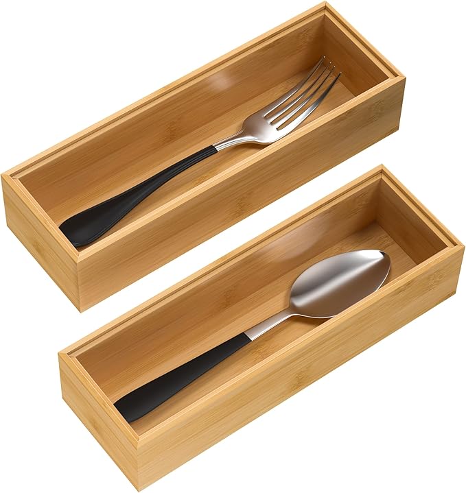 VeyFey Silverware Tray for Drawer, Stackable Kitchen Bamboo Drawer Organizer 9" by VeyFey