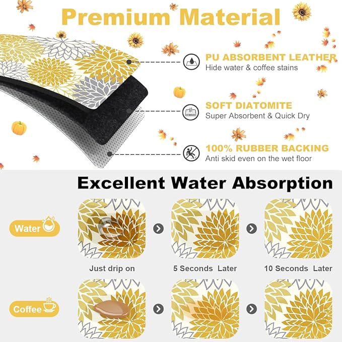 Findosom 2PCS 16" x 24" Fall Dish Drying Mat & 24" x 5.5" Sink Splash Guard - Image 3