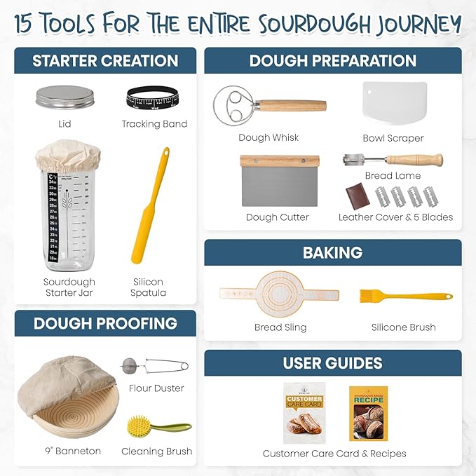 Sourdough Starter Kit, Banneton Bread Proofing Basket Set - Image 2