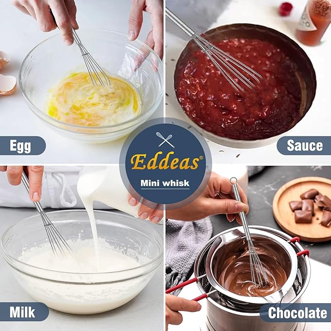 Eddeas Small Whisk Stainless Steel, Mini wire whisk 3 Pieces, 6in & 7in Tiny - Image 5