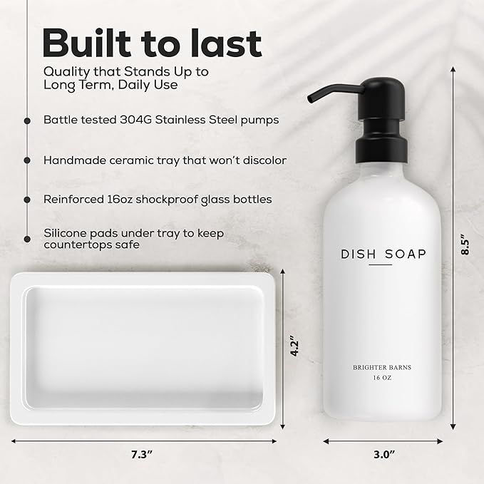 White Glass Hand and Dish Soap Dispenser Set by Brighter Barns - Image 3