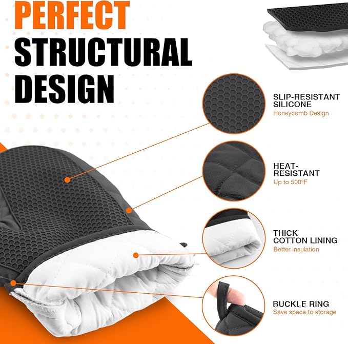 Silicone Oven Mitts, Heat Resistant 2PCS Oven Mitts - Image 3