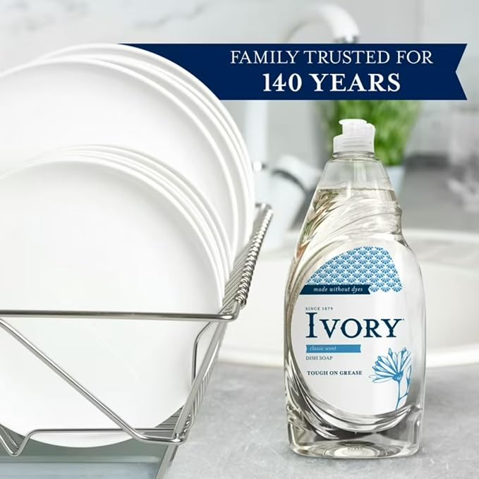 Cleaning Essentials includes Ivory Classic Dish Soap Dishwashing Liquid 709ml/24fl oz, Pack of 1, Value Packed