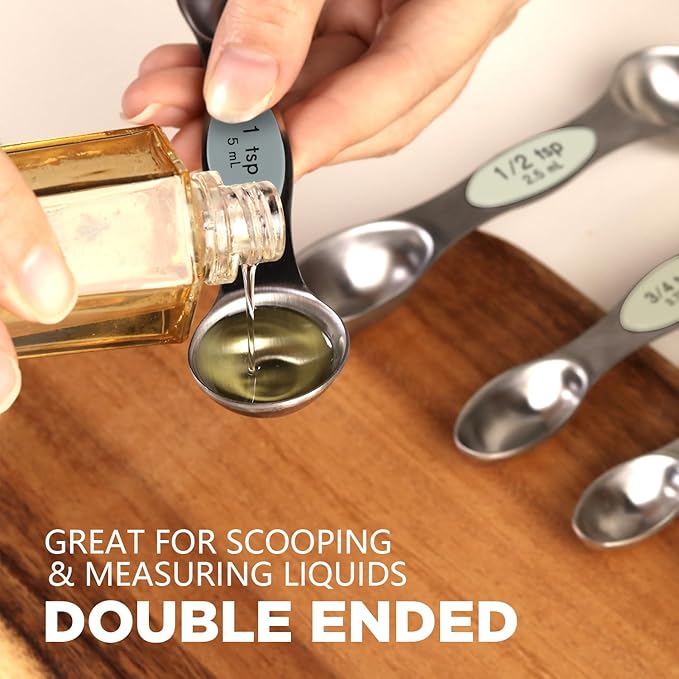 ChefAide Pack of 8 Stainless Steel Magnetic Measuring Spoons Set, Dual Sided - Image 5