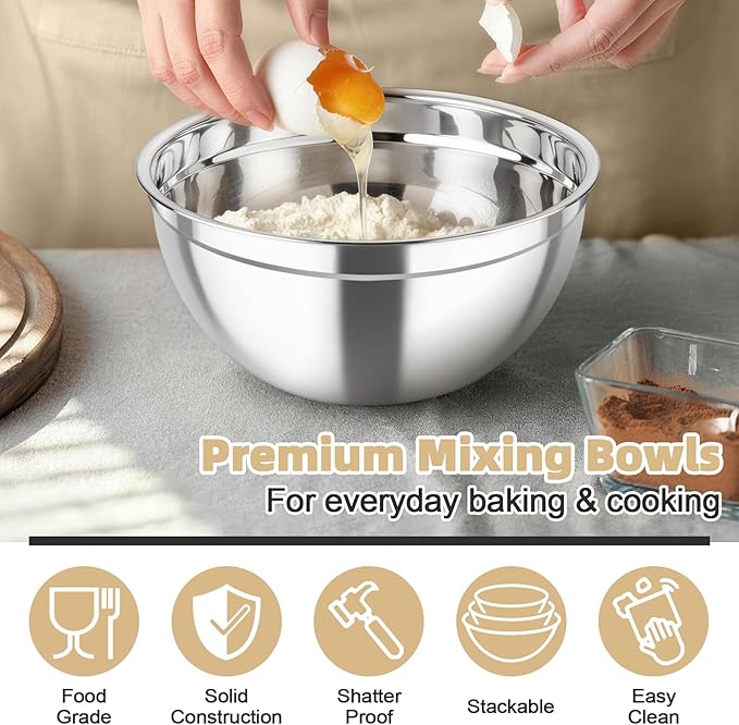 TeamFar Mixing Bowls, Stainless Steel Nesting Salad Bowls - Image 5