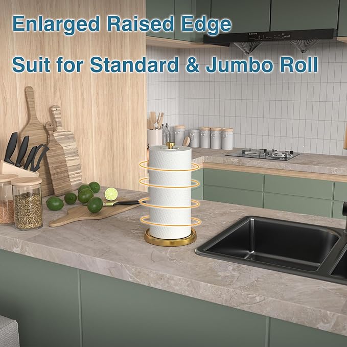 Paper Towel Holder Countertop, Stainless Steel, Weighted Base, Paper Towel Roll - Image 2