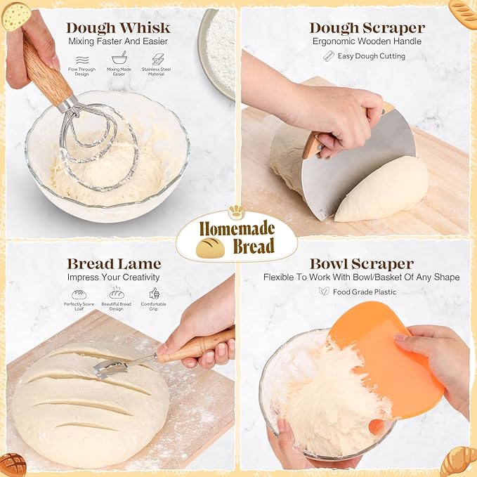 Sourdough Bread Baking Supplies, Sourdough Starter Kit, Bread Proofing Basket - Image 4