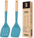 Pack of 2 Silicone Spatula, Non Stick Cooking Utensil Set Wooden Handle Kitchen by BADIANO
