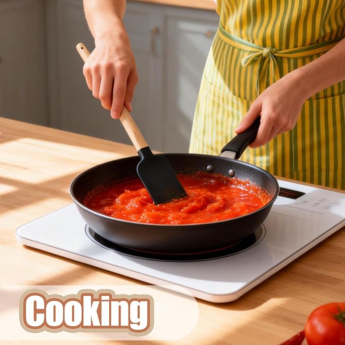 Silicone Spatula Set 5PCS Non-Stick, Ergonomic Wooden Handle, 600°F Heat - Image 4