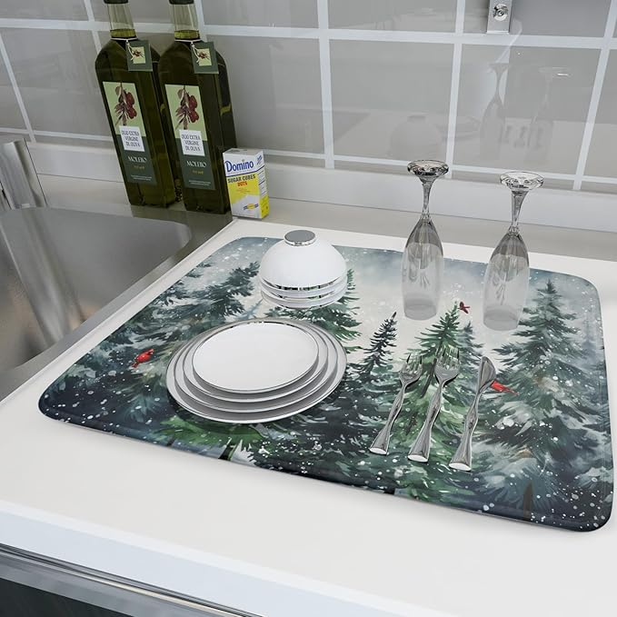 Winter Pine Tree Dish Drying Mat - Image 6