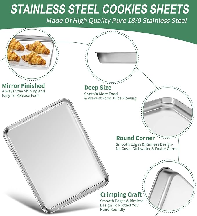 Baking Sheets Set of 2, HKJ Chef Cookie Sheets 2 Pieces & Stainless Steel - Image 3