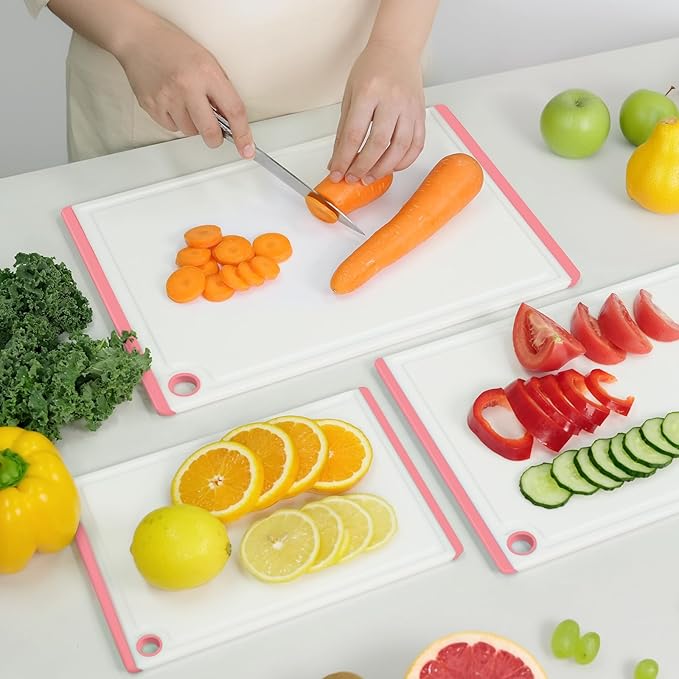 Kikcoin Plastic Cutting Boards for Kitchen, 3-Piece Large Cutting Board Set - Image 4