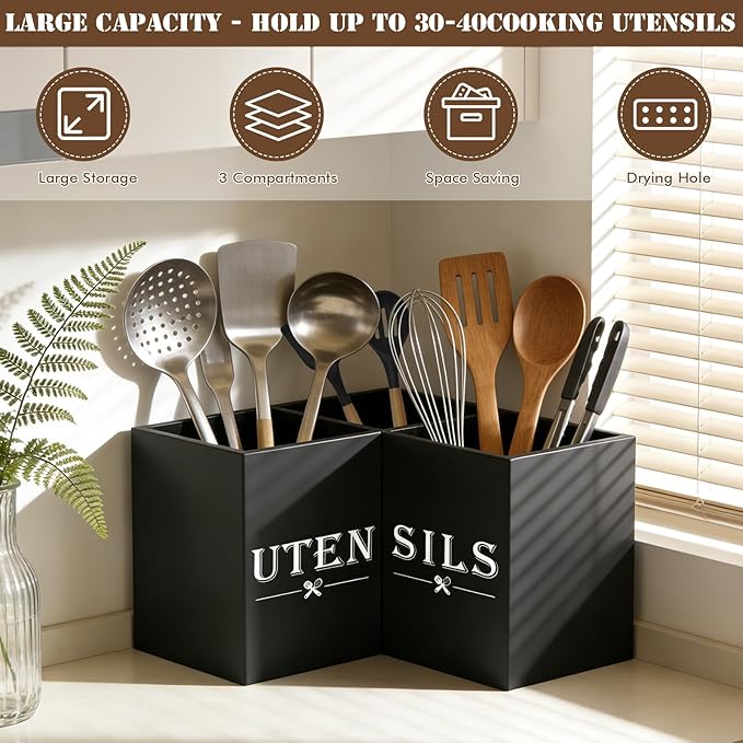 Large kitchen Utensil Holder, Wooden Utensil Organizer - Image 3
