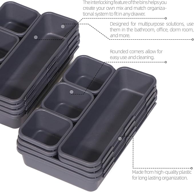 TENABORT 42 Pack Interlocking Desk Drawer Organizer Tray Dividers Plastic - Image 3