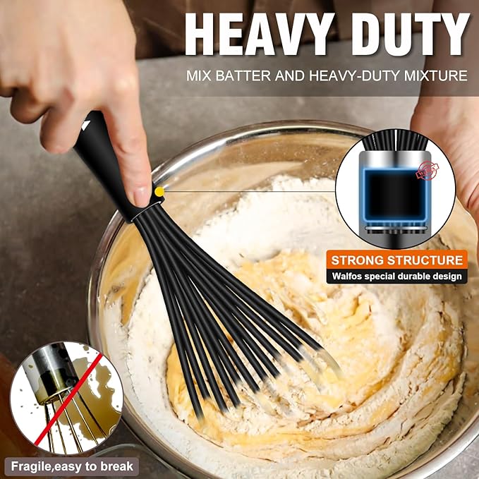 Silicone Whisks set with 7+5in mini stainless steel whisk, Non Scratch Coated - Image 3