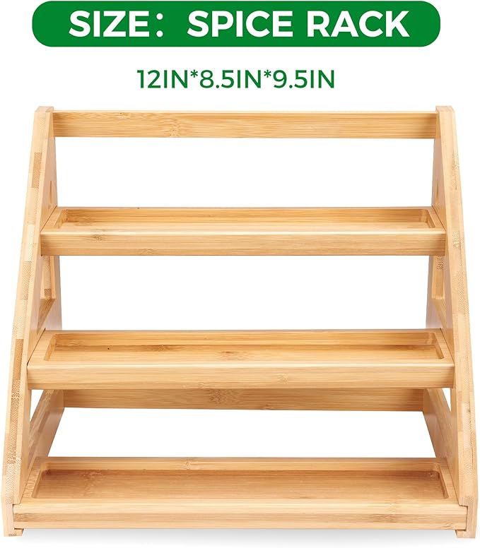 Spice Rack, Spice Organizer -3 Tier Bamboo Spice Racks, Solution - Image 2