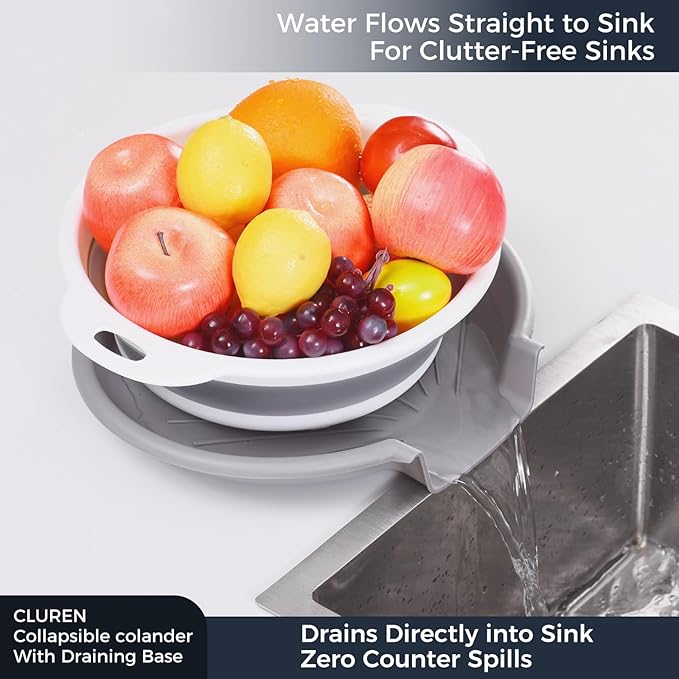 Collapsible Colander Set with Oversized Draining Tray | 3-Pack Foldable Kitchen - Image 2