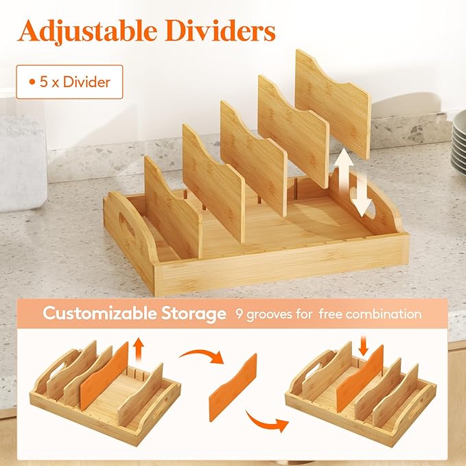 Lifewit Bamboo Lid Organizers for Inside Cabinet, Food Storage Container Lid - Image 3