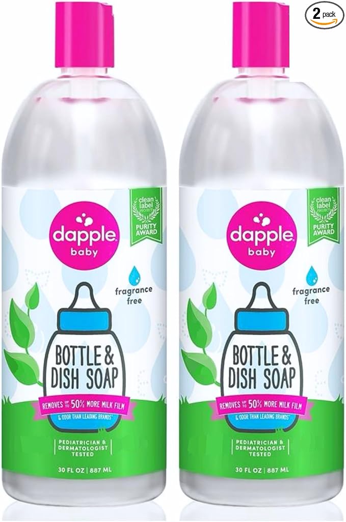Dapple Baby Fragrance-Free Baby Bottle & Dish Soap Refill - (2 Pack) 30 fl oz - Plant-Powered Cleaner for Bottles, Pump Parts, and Sippy Cups - Removes Milk Film & Odors