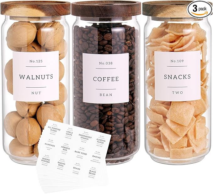 CZZGSM 3 Set Glass Pantry Storage Jars - 35oz Thicken Glass Kitchen Canisters by CZZGSM