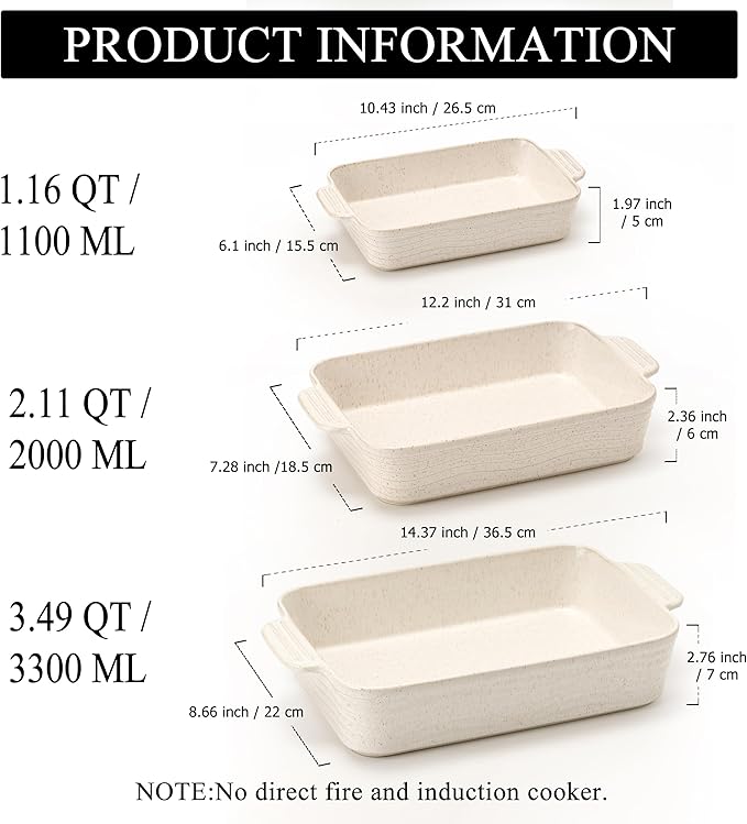 Ceramic Baking Dish Set of 3, Casserole Dishes - Image 2