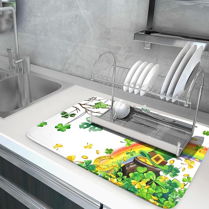 Giwawa St Patrick Dish Drying Mat Large Lucky Clover Tree Shamrock Dish Drainer - Image 5