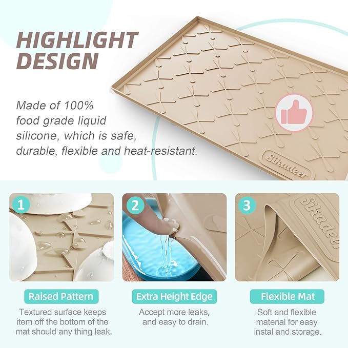 SIKADEER 22" x 22" Under Sink Mat Waterproof, Silicone Mat Kitchen Drawer Shelf - Image 5