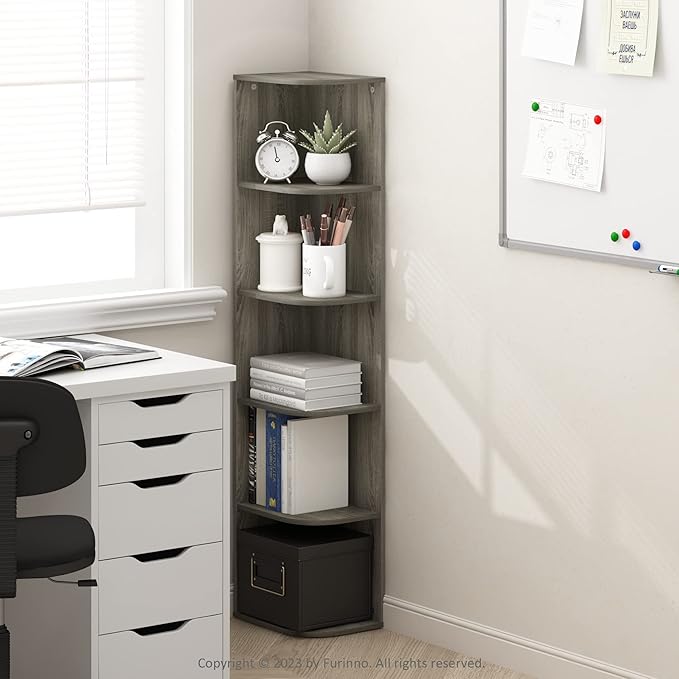 Furinno PASIR Book Shelf, 5-Tier Corner Bookshelf - Image 2