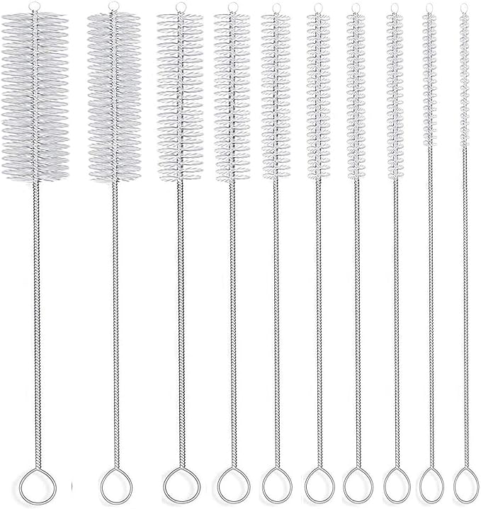 Long Straw Brush, Nylon Pipe Tube Cleaner 8-ihch 10 Different Diameters Set of by DESIN