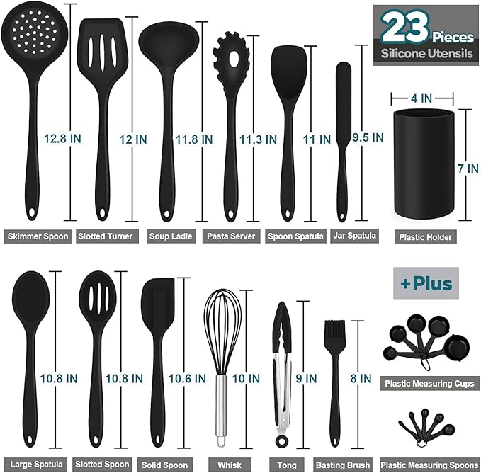 Silicone Kitchen Utensils Set, E-far 23 Pcs Black Cooking Utensils Tools - Image 3