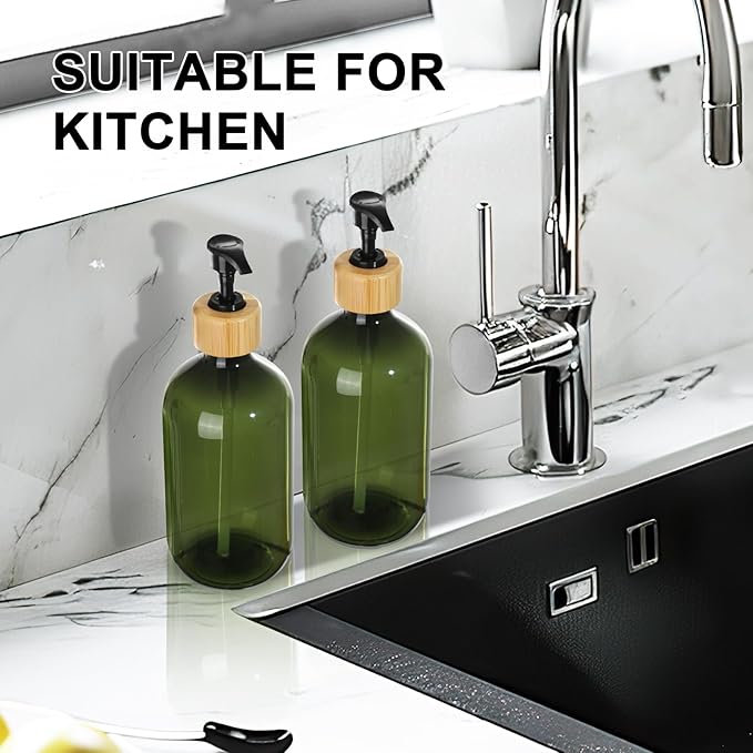 KASUNTING Green Soap Dispenser, Plastic Bathroom Soap and Lotion Dispenser Set - Image 7