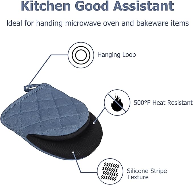 Short Oven Mitts, Heat Resistant 500°F, Silicone Grip Kitchen Gloves, Non-Slip - Image 5