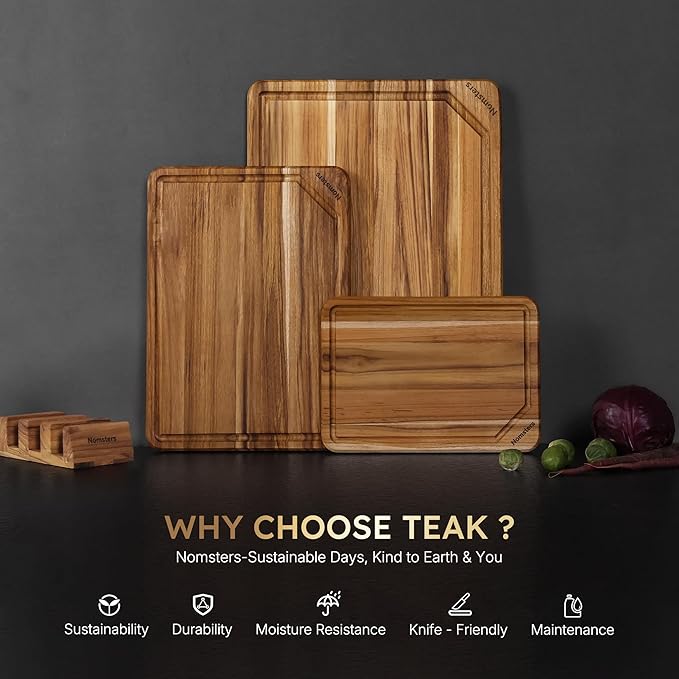 3 Pack Teak Wood Cutting Board Set - Image 3