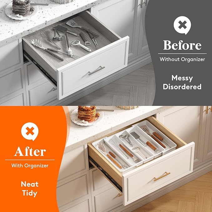 Lifewit Utensil Organizer for Kitchen Drawers, Expandable Cooking Utensil Tray - Image 7