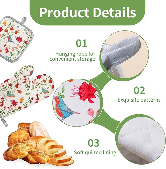 3 Pcs Kitchen Stuff, Kitchen Oven Mitts and Pot Holders Sets - Image 2