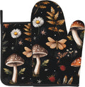 Mushroom Oven Mitts Set – Vintage Pot Holders Kitchen Gloves by DZGlobal