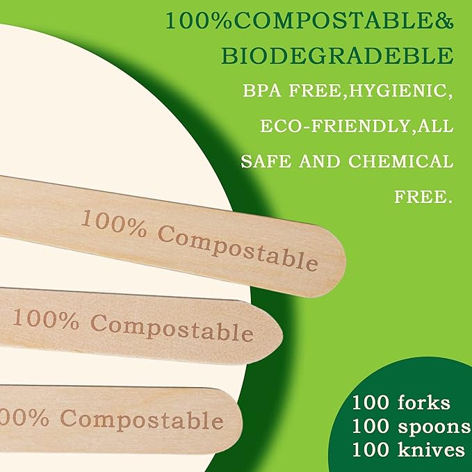 Disposable Wooden Forks -Pack of 100, 6.5" Length-Biodegradable, Natural Wooden - Image 6