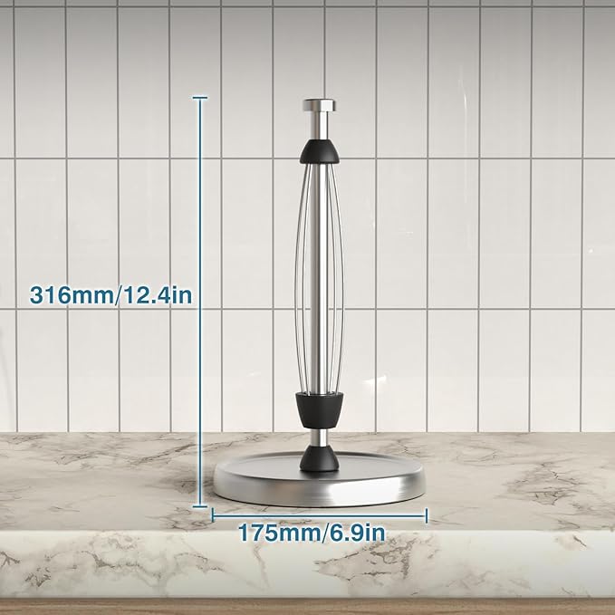 Paper Towel Holder Countertop, One-Handed Tear, Stainless Steel, Weighted Base - Image 6