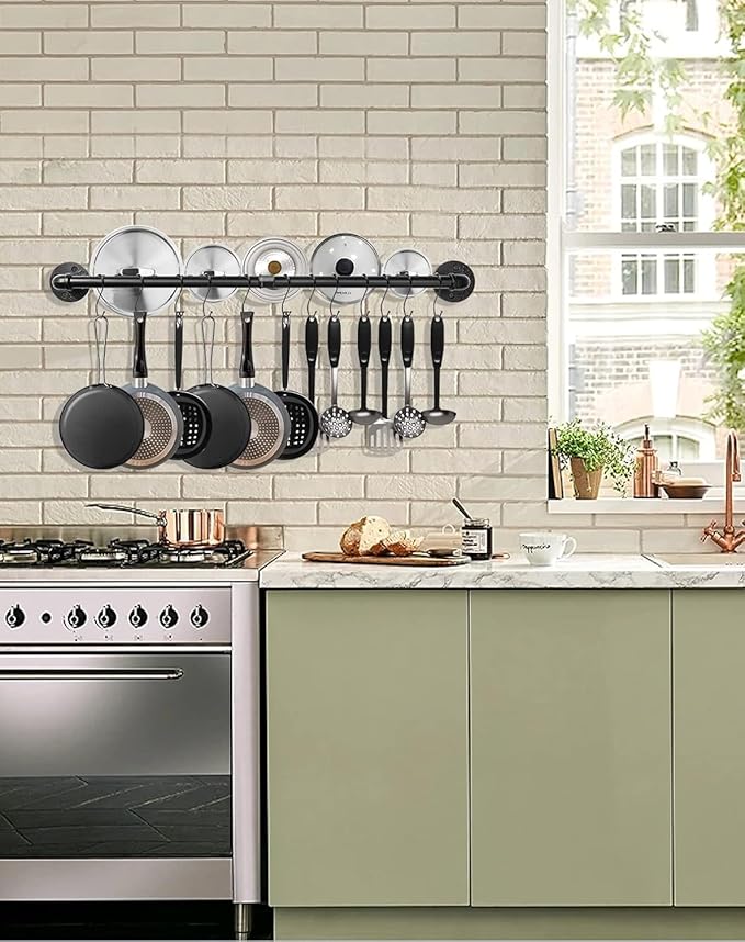 Industrail Pipe Pot Pan Rack, Wall mount Pot hangers Pan Haniging Rail Lid - Image 4