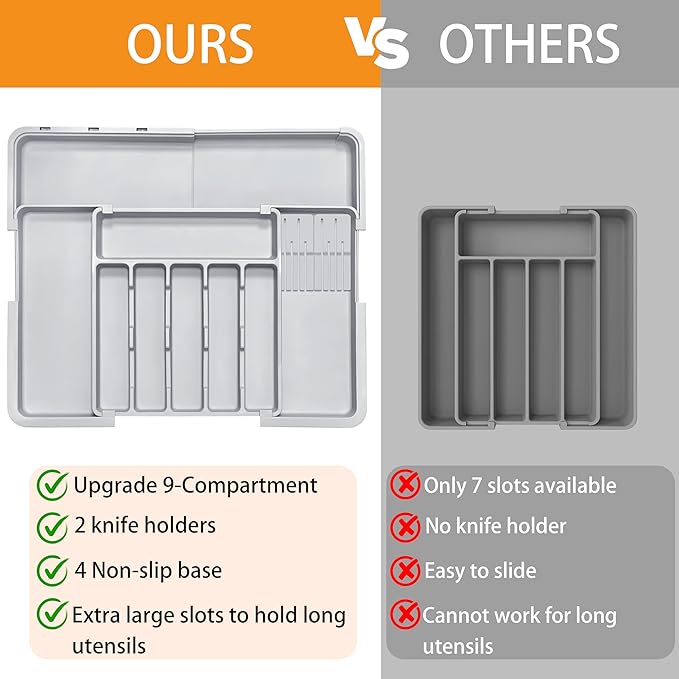 Silverware Drawer Organizer for Kitchen, Adjustable Utensil Drawer Organizer - Image 3