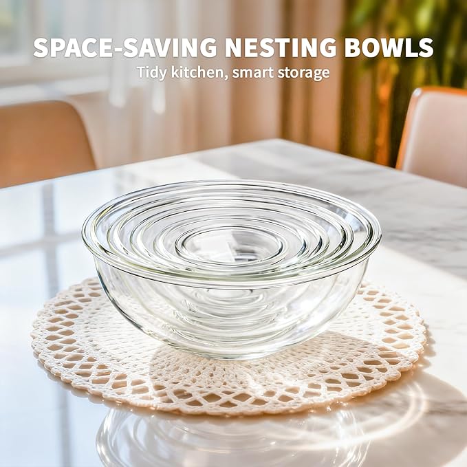 Luvan Glass Mixing Bowl with Lids Set of 5, Space-Saving Nesting Bowls - Image 7