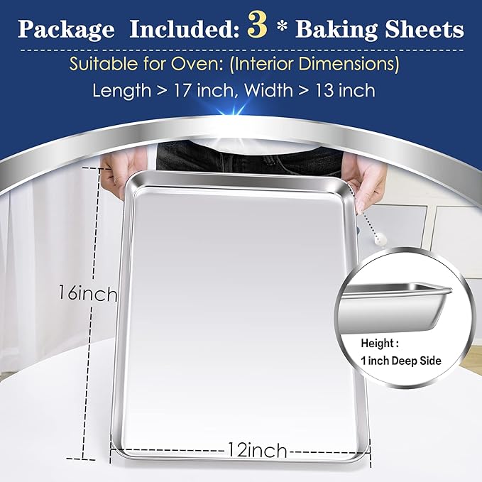 P&P CHEF 16 Inch Baking Cookie Sheet, Oven Pan Tray Stainless Steel Sheet Pan - Image 2