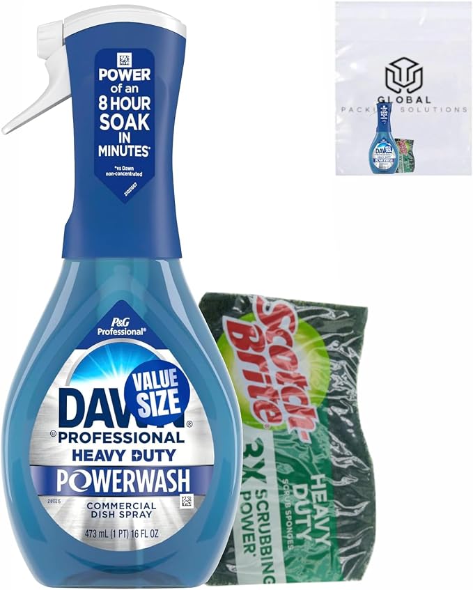 Dawn Heavy Duty Powerwash Commercial Dish Spray, 16 Fl Oz (Pack of 1) bundled with Heavy Duty Sctoch Brite Sponge