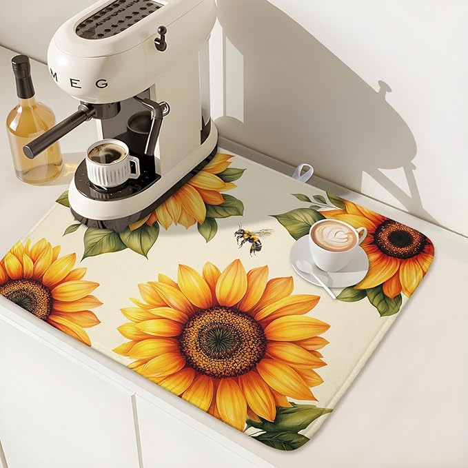 Spring Summer Dish Drying Mat 16x18 Inch Absorbent Reversible Sunflower Drying - Image 7