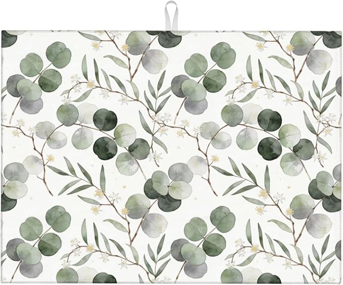 Sage Green Dish Drying Mat, for Spring Kitchen Counter Microfiber Absorbent by Vodbne