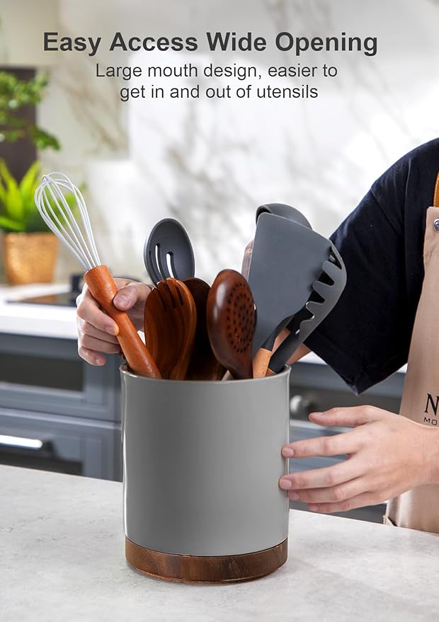 Nucookery 360°Rotating Utensil Holder, 7.2" Large Utensil Crock, Farmhouse - Image 4