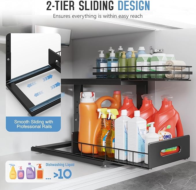 Under Sink Organizer Upgrade To Professional Rails, 2-Tier Dual Pull Out - Image 5