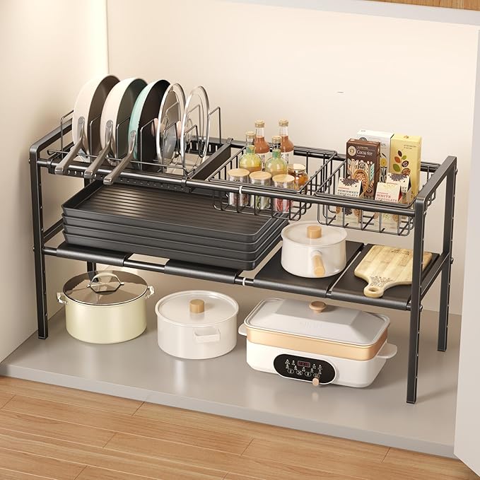 Mustorn Pots and Pans Organizer Under Cabinet, Expandable 2 Tier Under Sink by MUSTORN