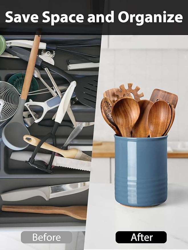 ABRUTY Utensil Holder, 6.7" Ceramic Kitchen Utensil Crock - Image 5