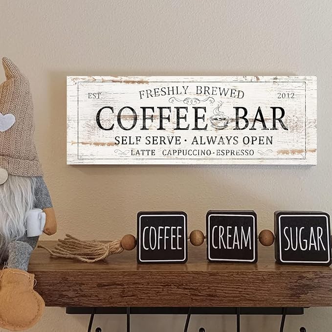 Coffee Bar Sign Decor Rustic Kitchen Canvas Sign Farmhouse Bar Hanging Wall - Image 3